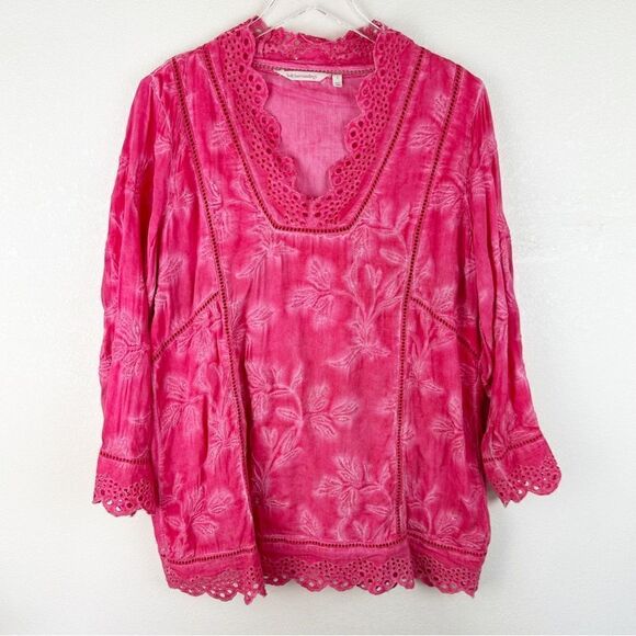 Soft Surroundings Pink Crochet Dyed Blouse Top Large - Picture 1 of 6